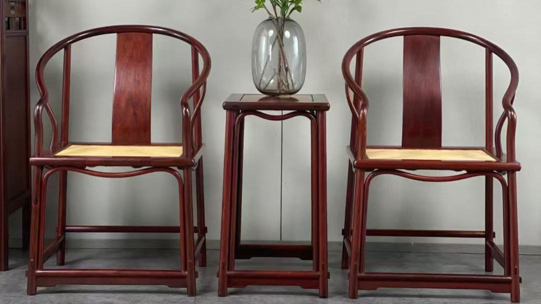 经典复刻，微凹黄檀，安思远垂手藤面圈椅