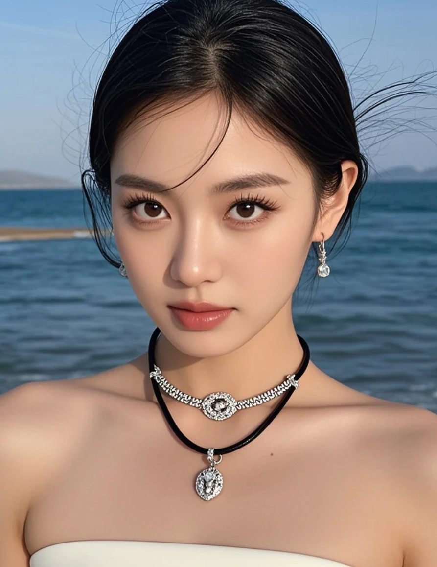 她伫立海边，似在等风也等你