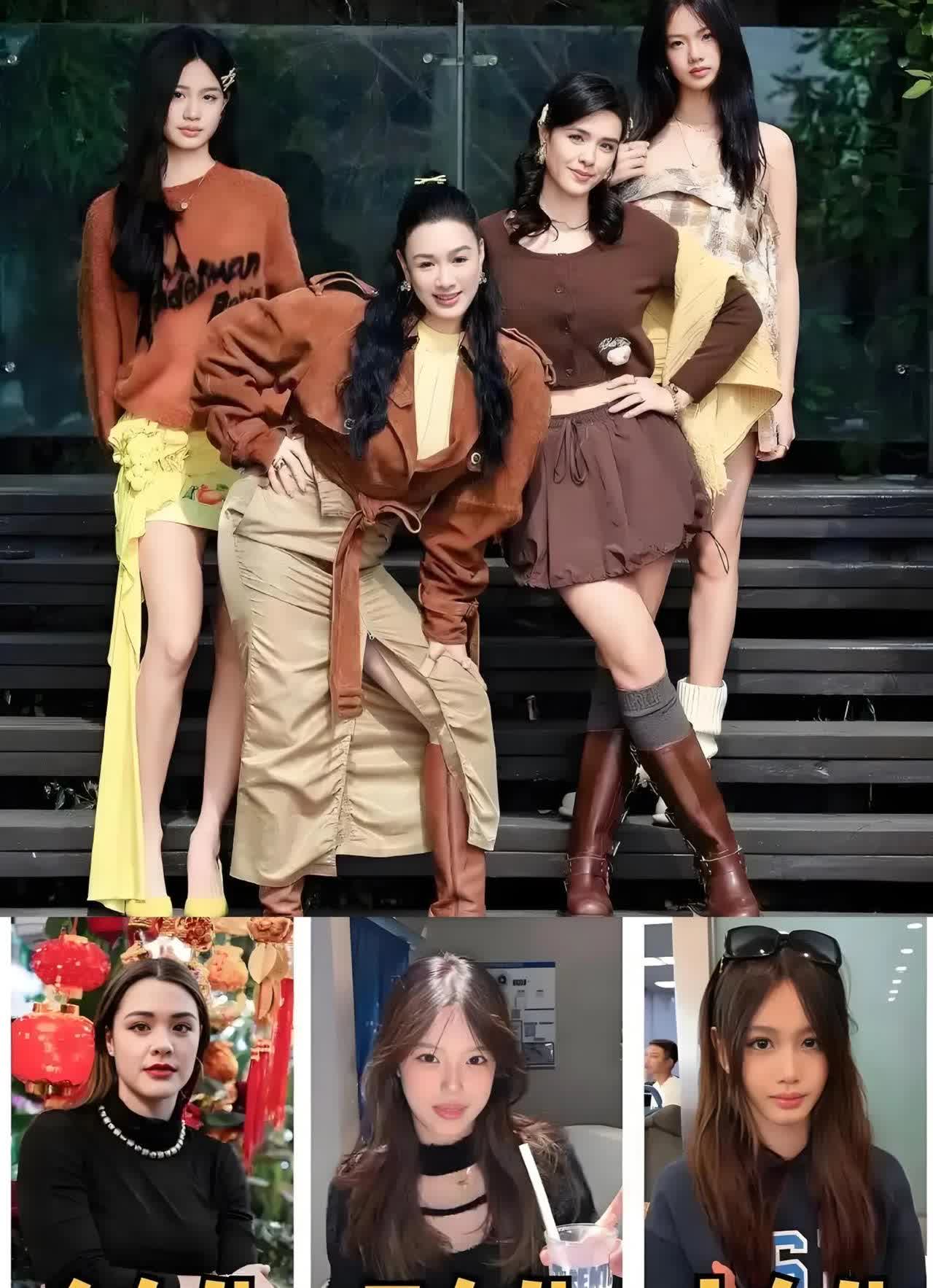 钟丽缇和三个女儿合照。她的三个女儿都很漂亮，各有千秋，不分伯仲，各有各的美。钟丽