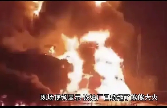 唐努乌梁海之北的克麦隆沃州亚伊斯基炼油厂发生大火。

现场浓烟滚滚，火光冲天，爆
