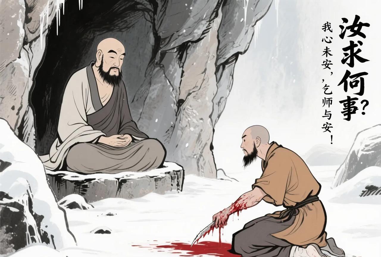 北魏年间，嵩山少林寺发生石破天惊一幕:僧人神光于达摩面壁石洞前长跪四昼夜，忽然拔