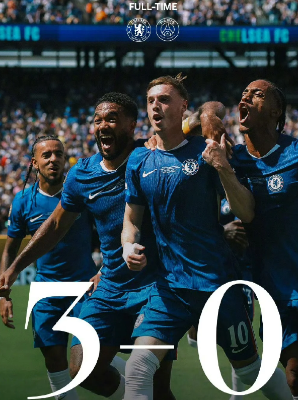 切尔西3:0大巴黎夺冠

北京时间2025年7月14日03:00，在美国新泽西大