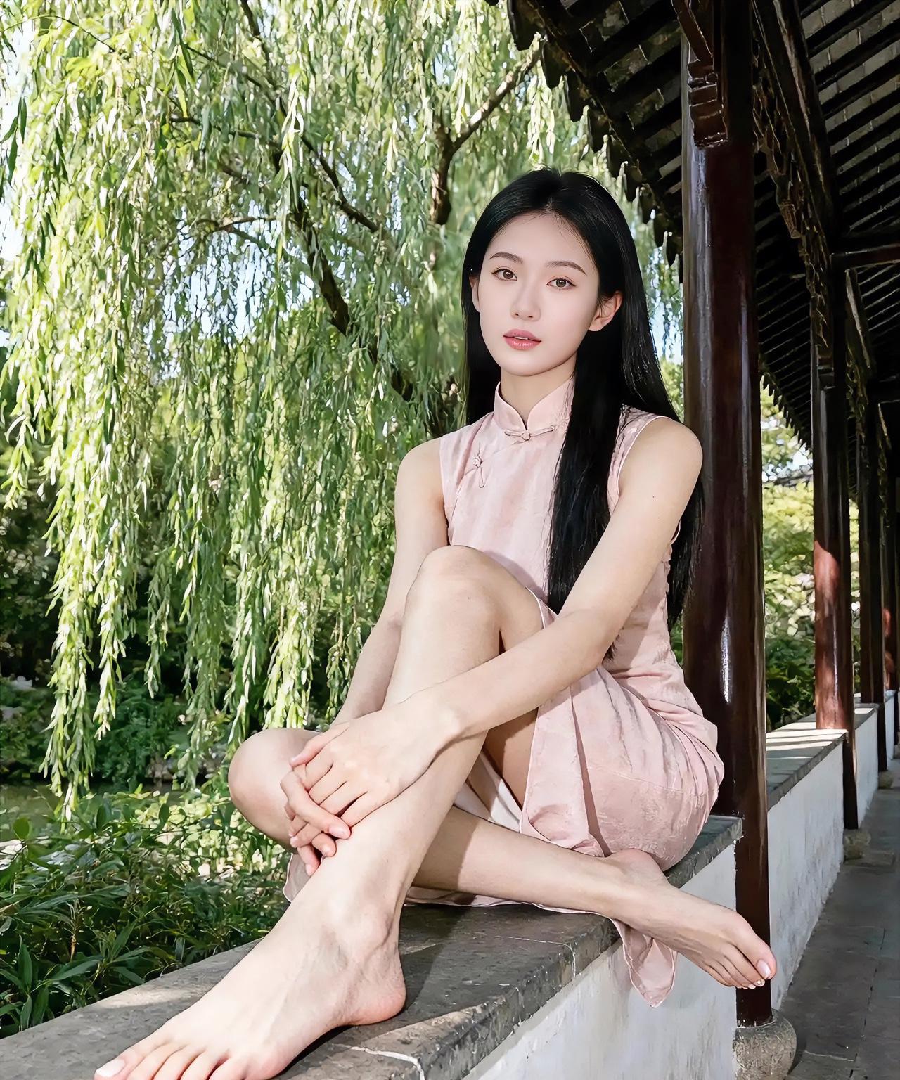 美吗？光脚穿旗袍，美中不俗，特别是那双脚