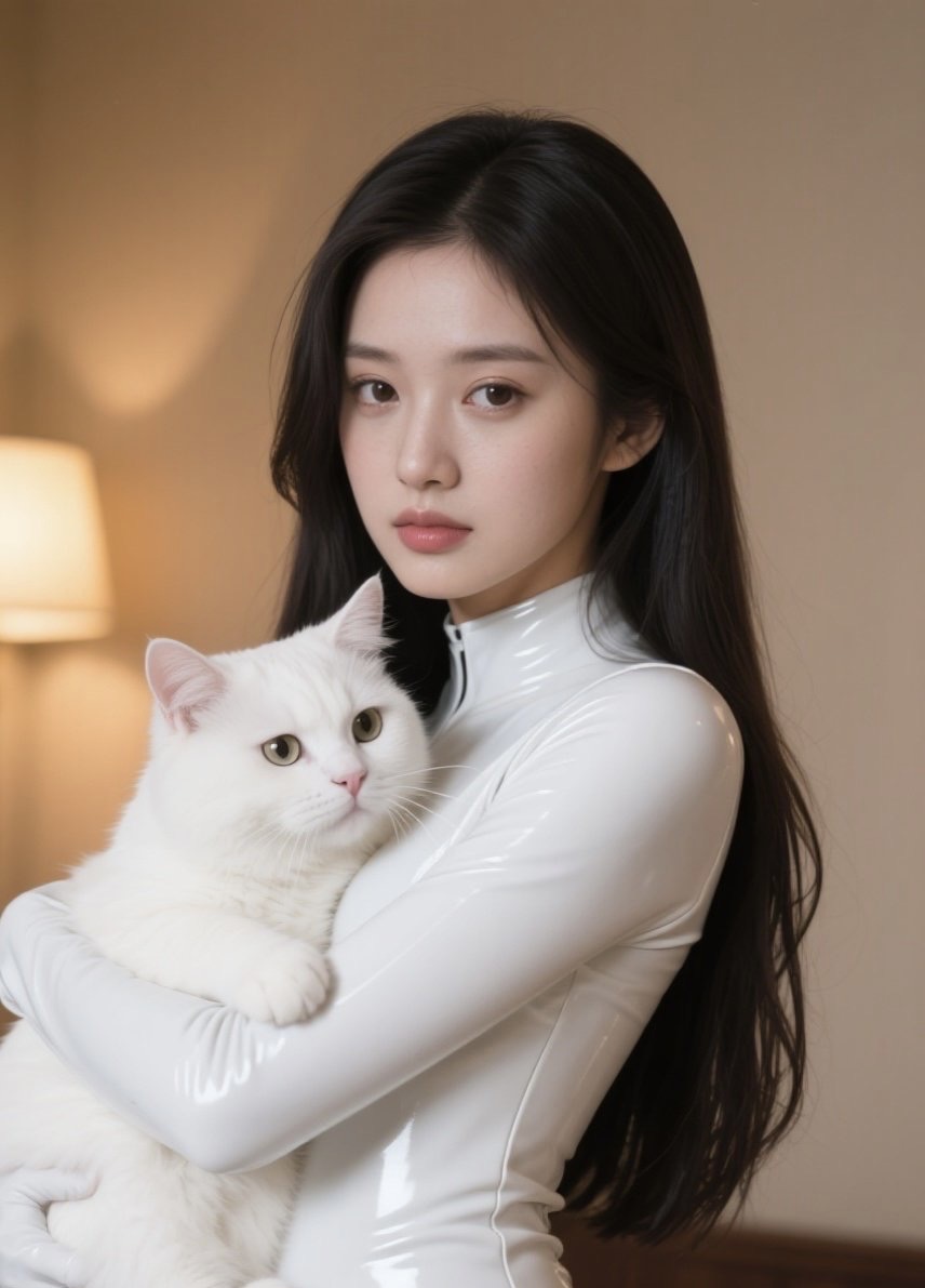 英气少女持械而立，温柔抱猫甜度满分