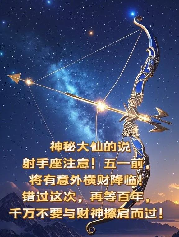 神秘大仙的说
射手座注意！五一前，将有意外横财降临！
这段时间，只要你能把握时机
