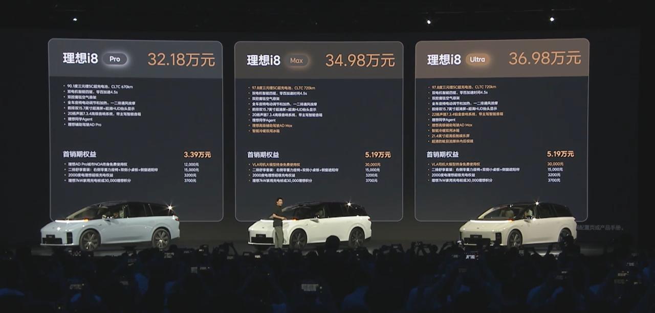 理想i8，pro 32.18万，max 34.98万，ultra 36.98万。