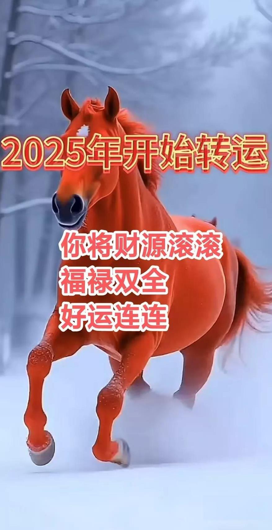 刷到转运骏马，2025年你将
鸿运当头照四方，幸福生活甜如糖！全家越来越顺 ，马