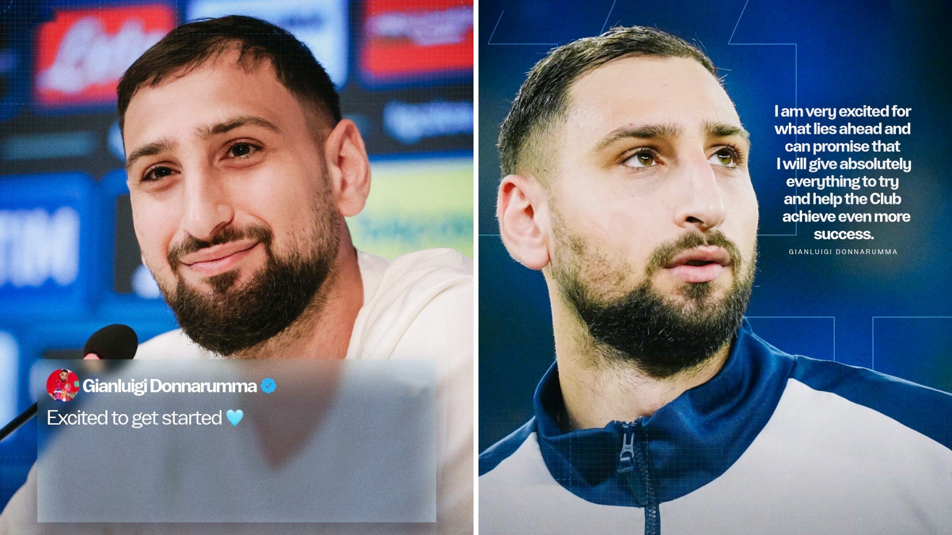 多纳鲁马在出席意大利国家队的发布会时谈到了曼城，他表示：
我早已迫不及待想要加盟