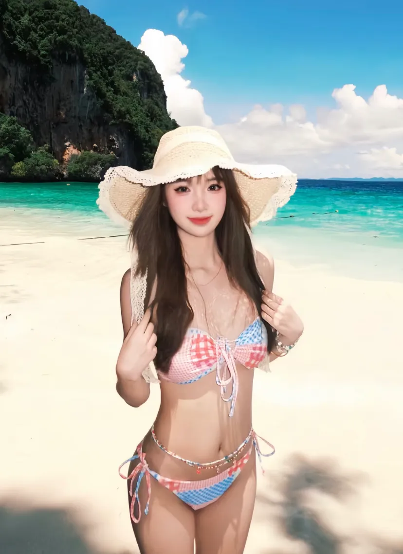 海边的甜美少女，度假时光！