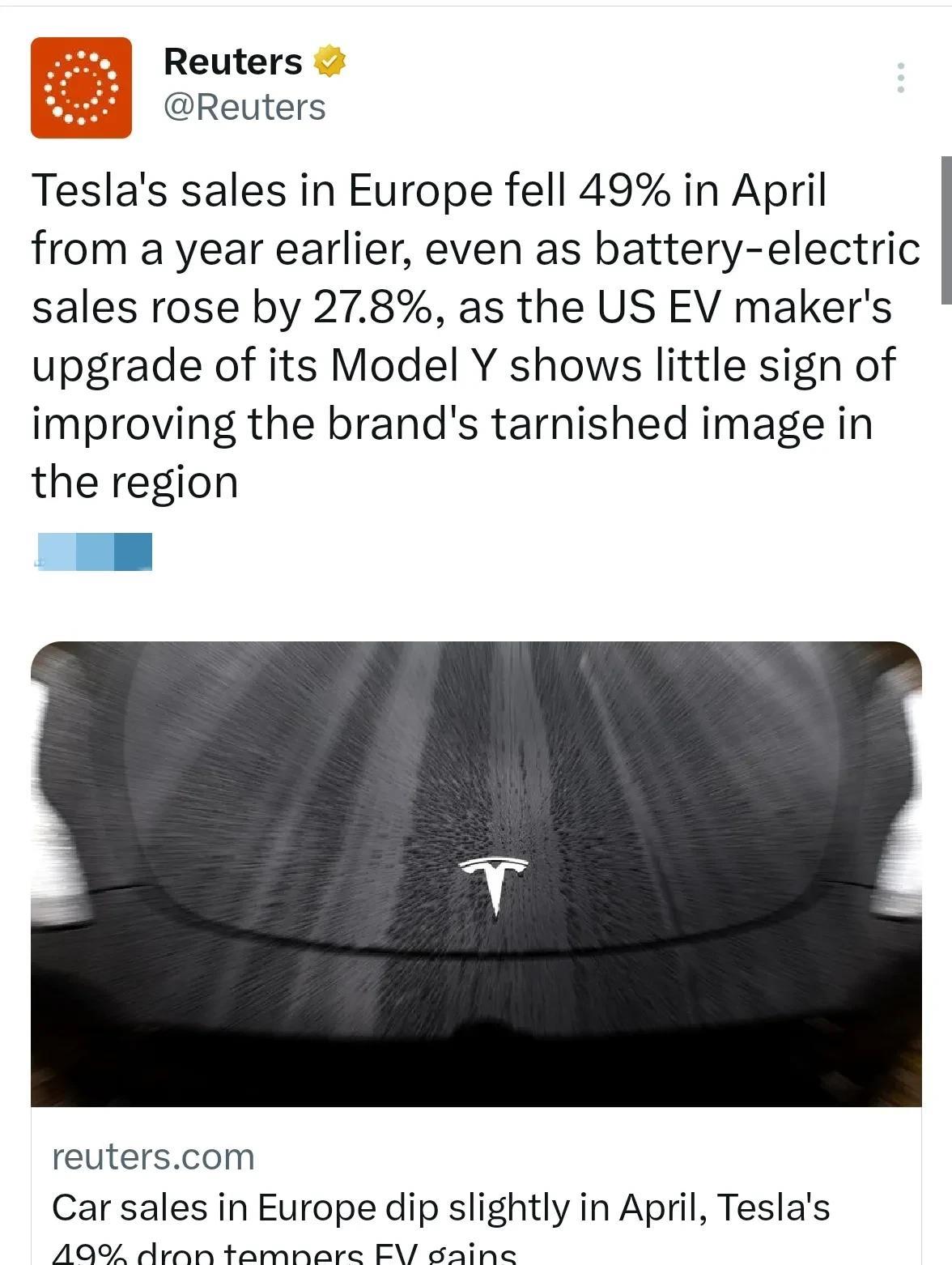 有点吃力不讨好啊，特斯拉给欧洲市场新升级了Model Y，结果销量不增反降，而且
