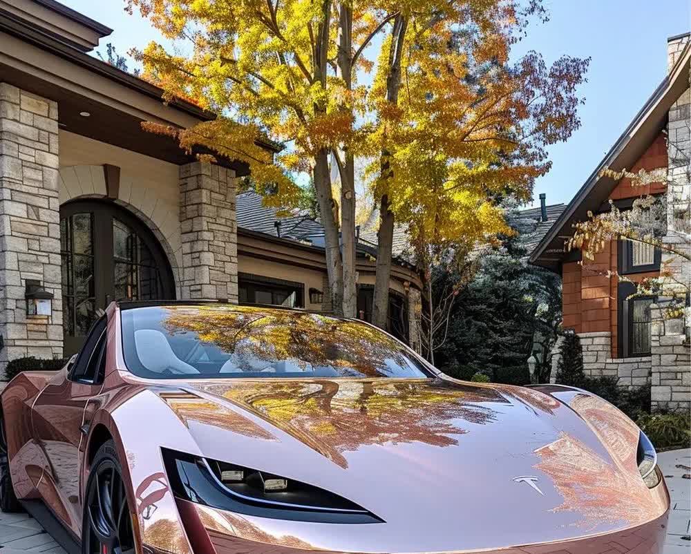 Elon Musk 新款特斯拉 玫瑰金色 美炸[舔屏]