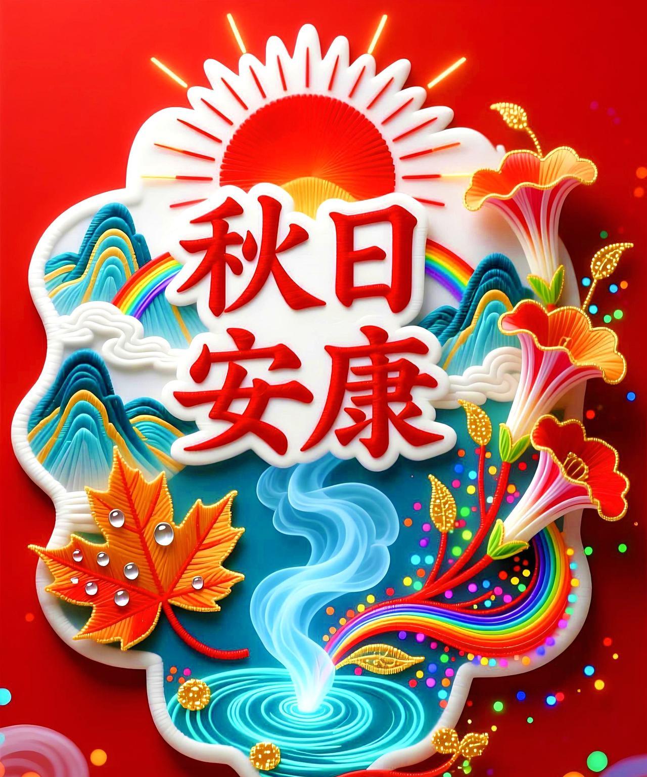 金秋九月乐无边，
中秋国庆喜开颜，
五谷丰登庆丰收，
神州大地举国欢。
红旗漫卷