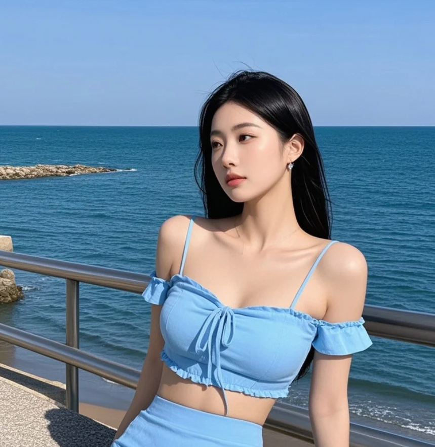 我穿着你喜欢的那条裙子来了海边，可惜这次没有你在旁边