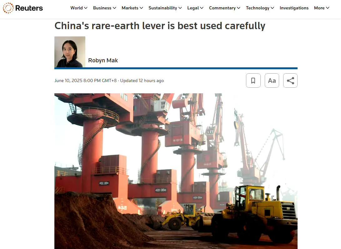 路透华裔记者发文威胁中国：中国最好谨慎使用稀土制裁！看来这位华裔为了融入西方世界