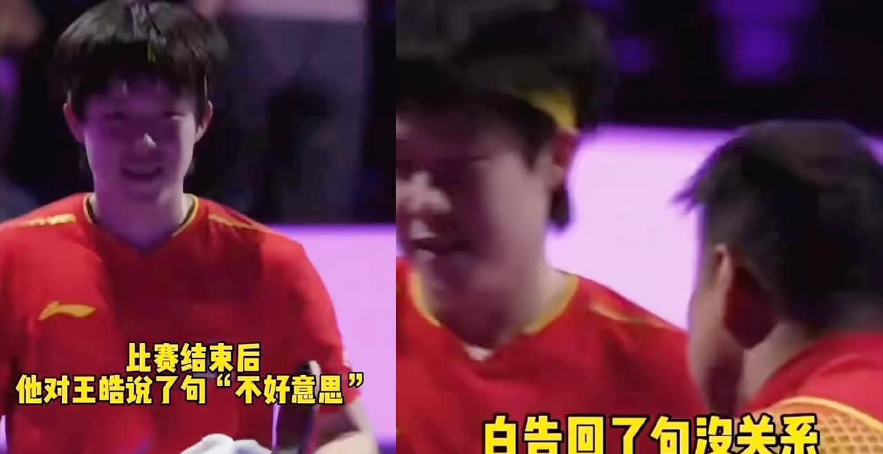 昨晚结束比赛后，
王楚钦回来第一句话就给王皓说了：不好意思，
王皓回应说：没