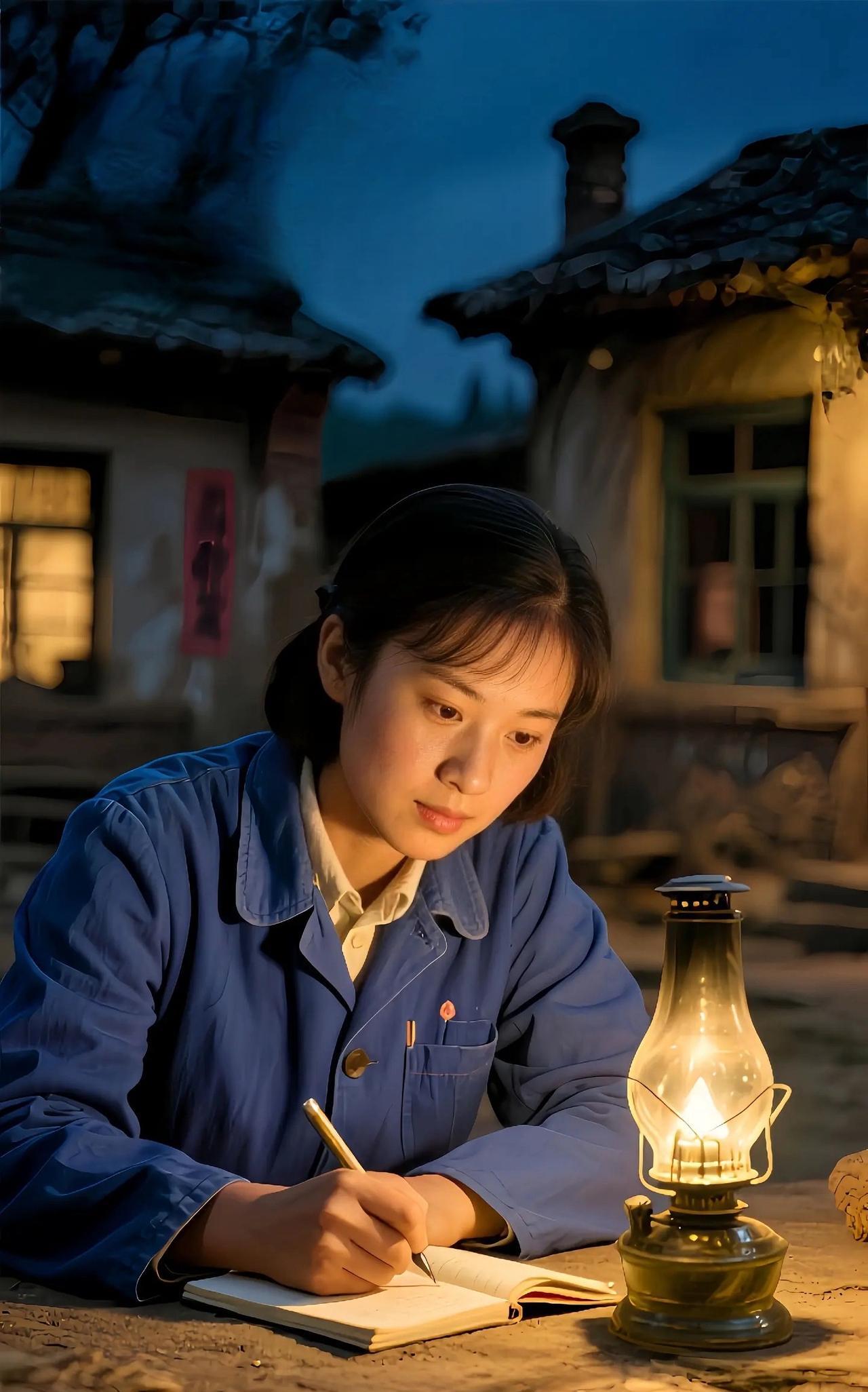 暮色漫进村舍，油灯如豆，我独坐桌前备考。
老旧的煤油灯，火苗微微颤动，将我的影子