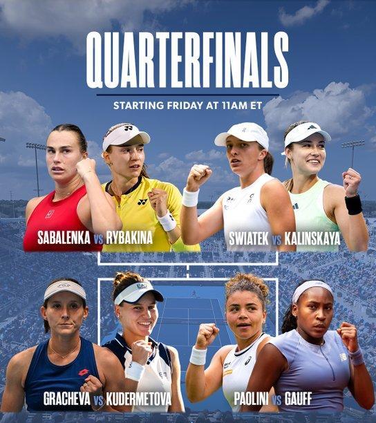 WTA1000辛辛那题1/4决赛
（今晚--明天早上）
23:00，斯瓦泰克vs