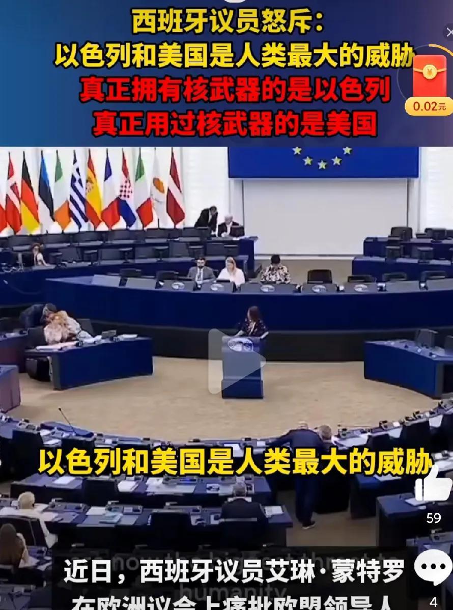 欧洲议会因以伊冲突吵疯了！
议会上，因欧洲议会领导人力挺以色列遭到女议员怒怼，这
