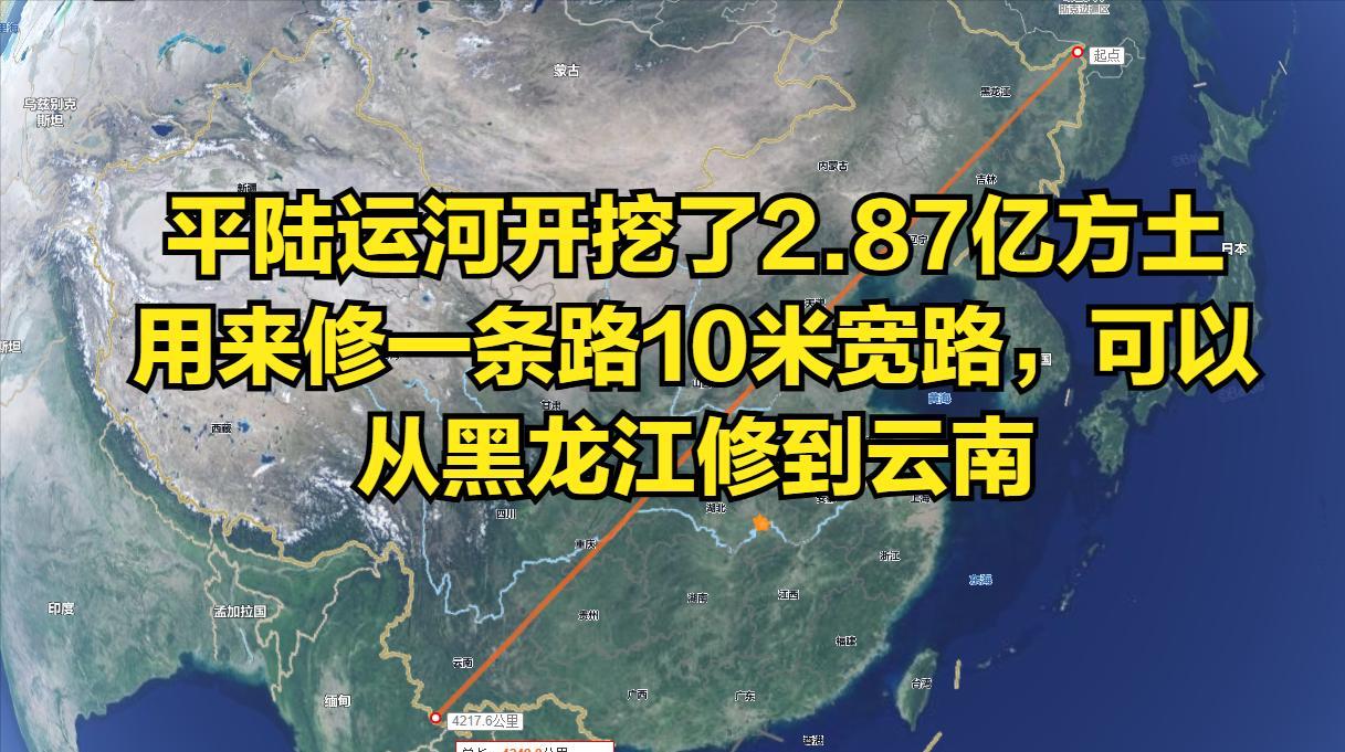 平陆运河已经挖了2.87亿方土，什么概念？假设修一条宽 10 米、厚 0.5 米