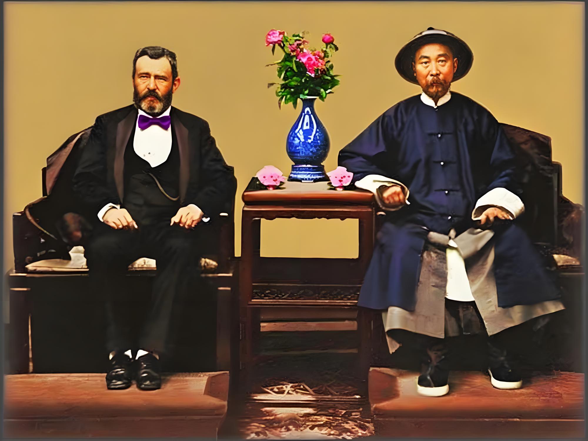 1879年，美国前总统（第18任）格兰特卸任总统后环游世界，在天津停留并和李鸿章