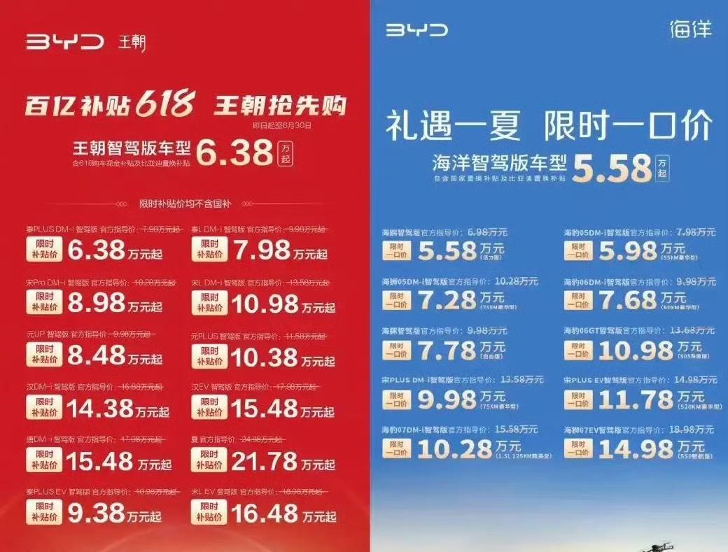 比亚迪又掀桌子了，再推限时“一口价”补贴促销，22款智驾版车型，最高优惠5.3万