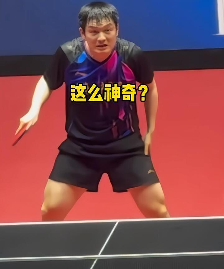 樊振东自己都不可思议，太神奇了，打出超级幸运球，球的轨迹真的意想不到！
东哥满头