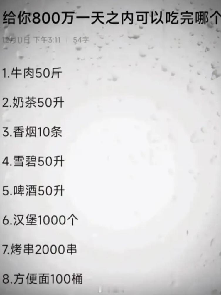 给你800万，一天之内你能吃完哪个？