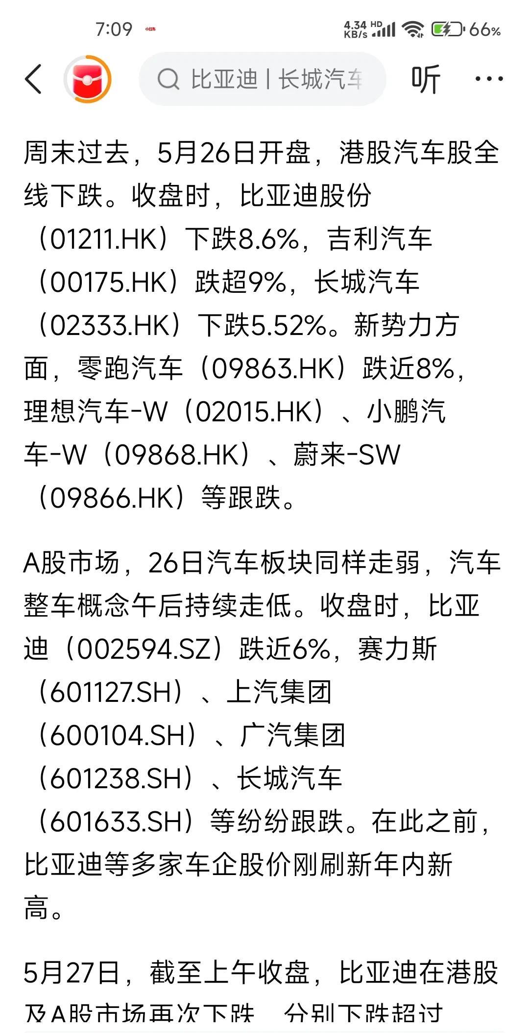 长城汽车老板一句汽车界出了个恒大，直接导致汽车板块大跌，尤其是比亚迪，一天跌去了
