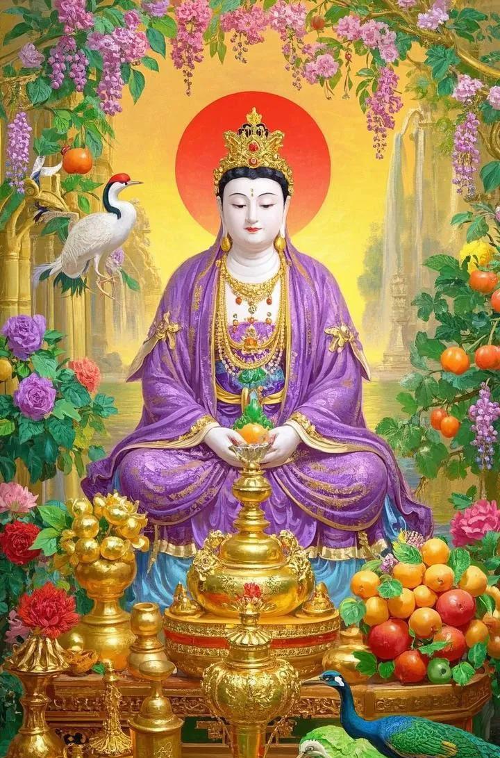 一拜佛祖福泽厚，好运连连跟你走，福字贴满家门口，欢声笑语乐不休。
二拜佛祖运道优