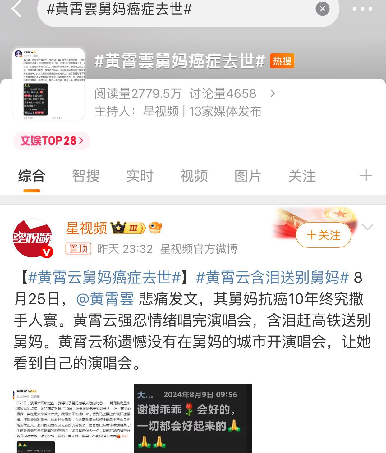 黄霄云舅妈去世上主榜热搜？到底谁在操控舆论？
这个热搜第一反应吓一跳，这种事肯定