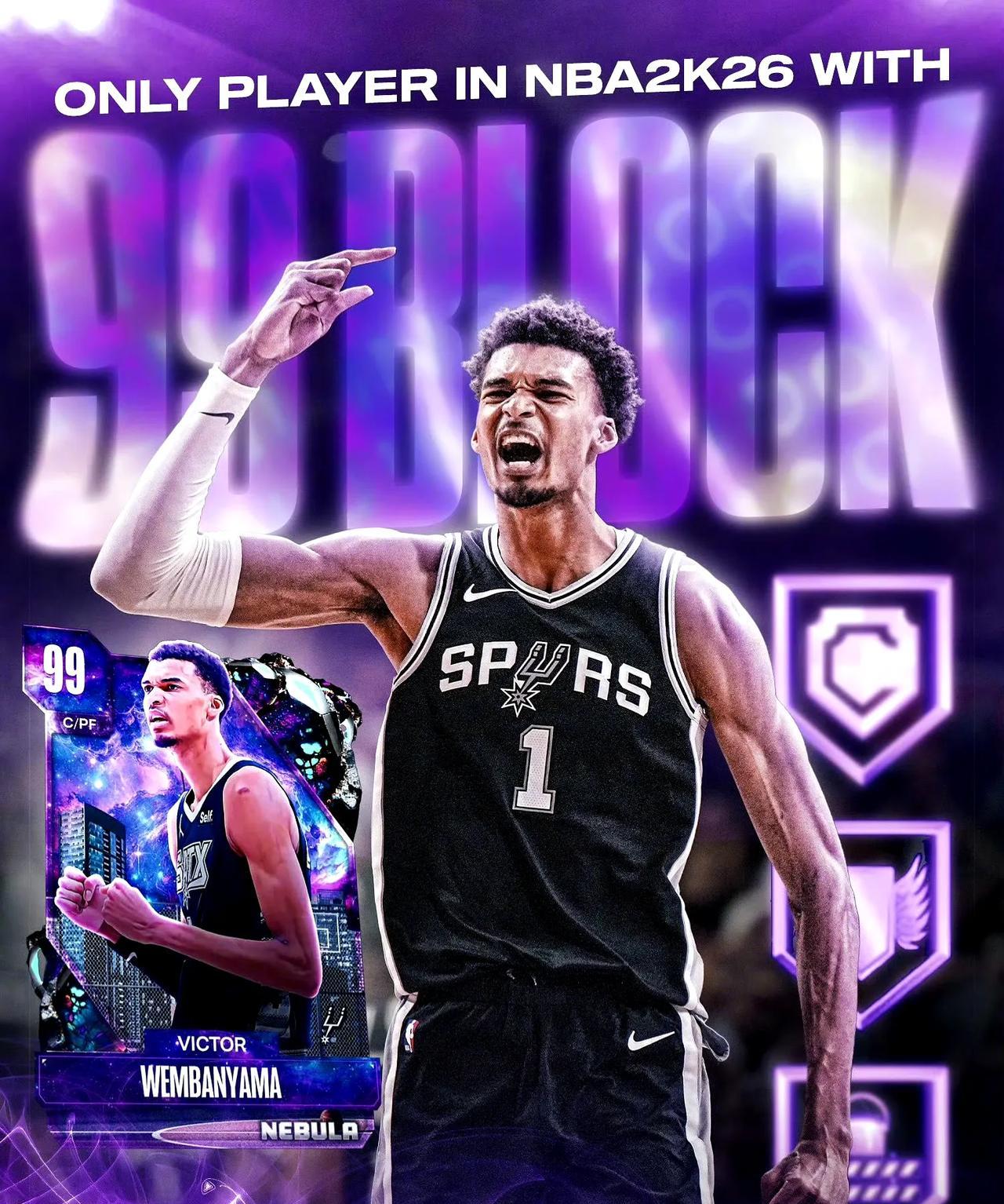 2K26中，文班亚马的盖帽属性，高达99，这完全符合他如今的封盖能力！
在NBA