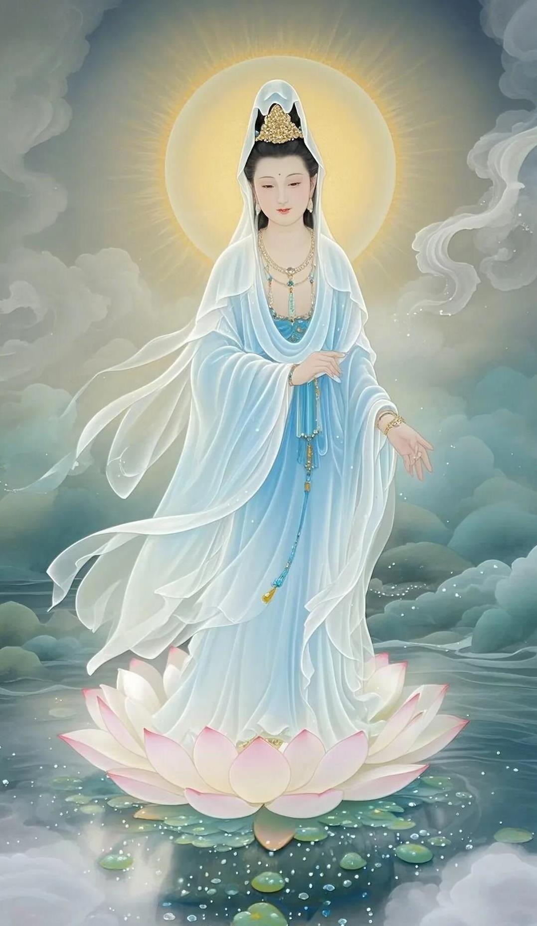 云中菩萨莲花立，风姿绰约月华辉。#你最喜欢的一句古诗词是什么# #分享佛系菩萨感