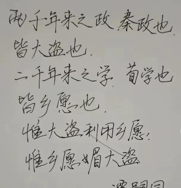 这是谭嗣同亲笔所写的一段话，在这段话中，他的字写得刚柔并济、浓墨挥洒、流畅节奏、