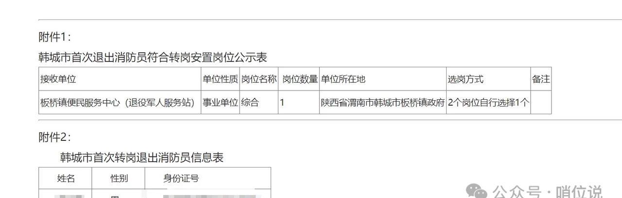 【陕西省韩城市】2025年度（2024年）退出消防员政府安排转岗安置计划的公示