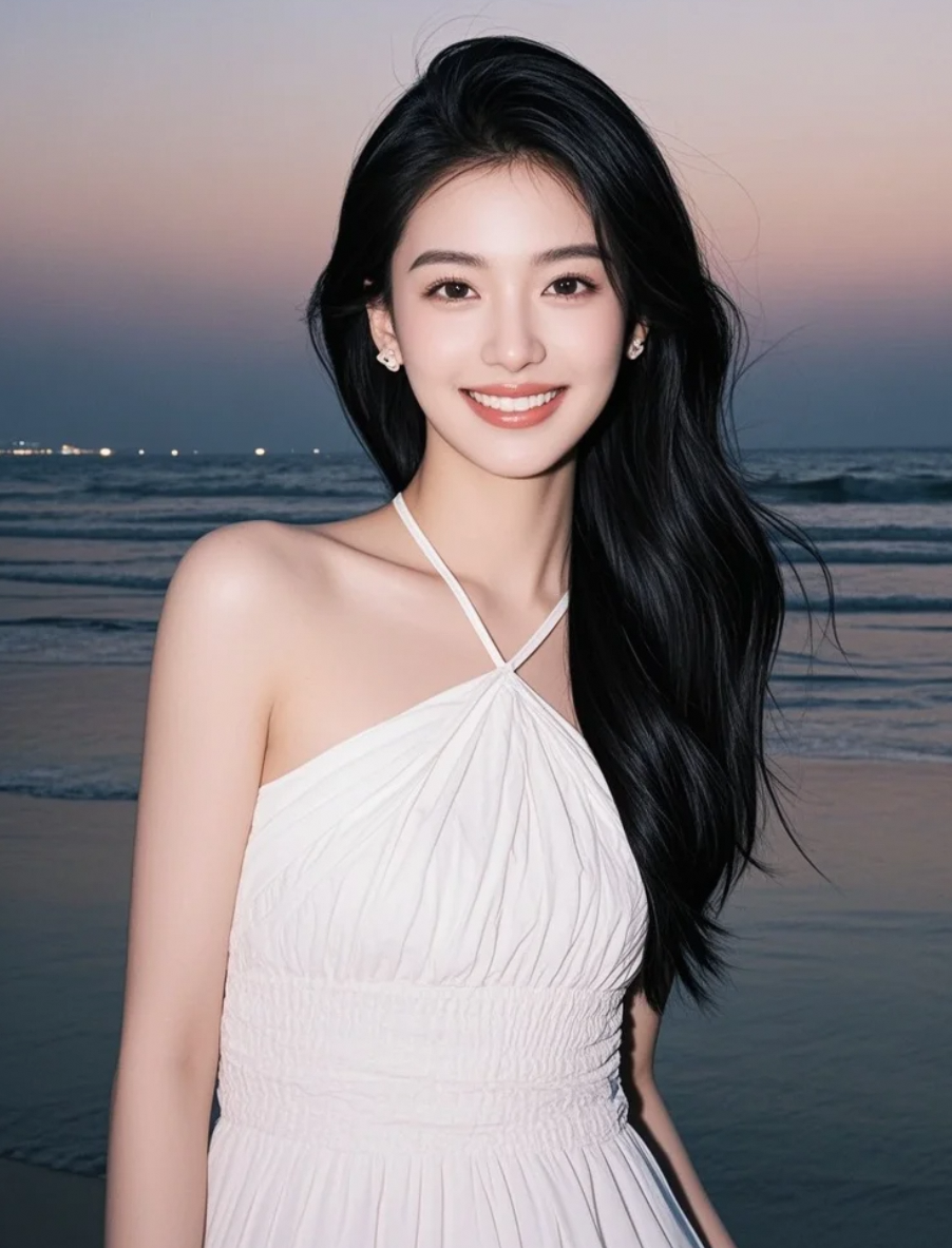夕阳熔金，她长发飞扬，青春洋溢的笑容如璀璨星辰