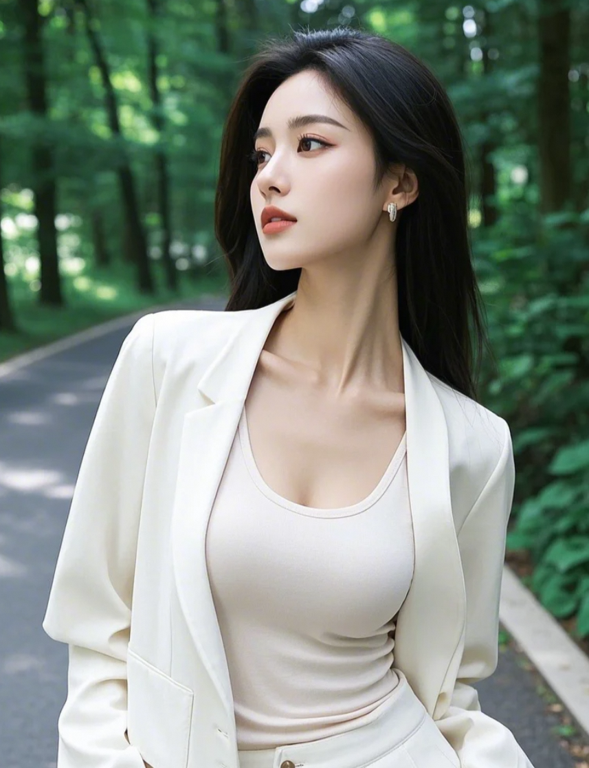林间光影，映衬美女的温柔侧颜
