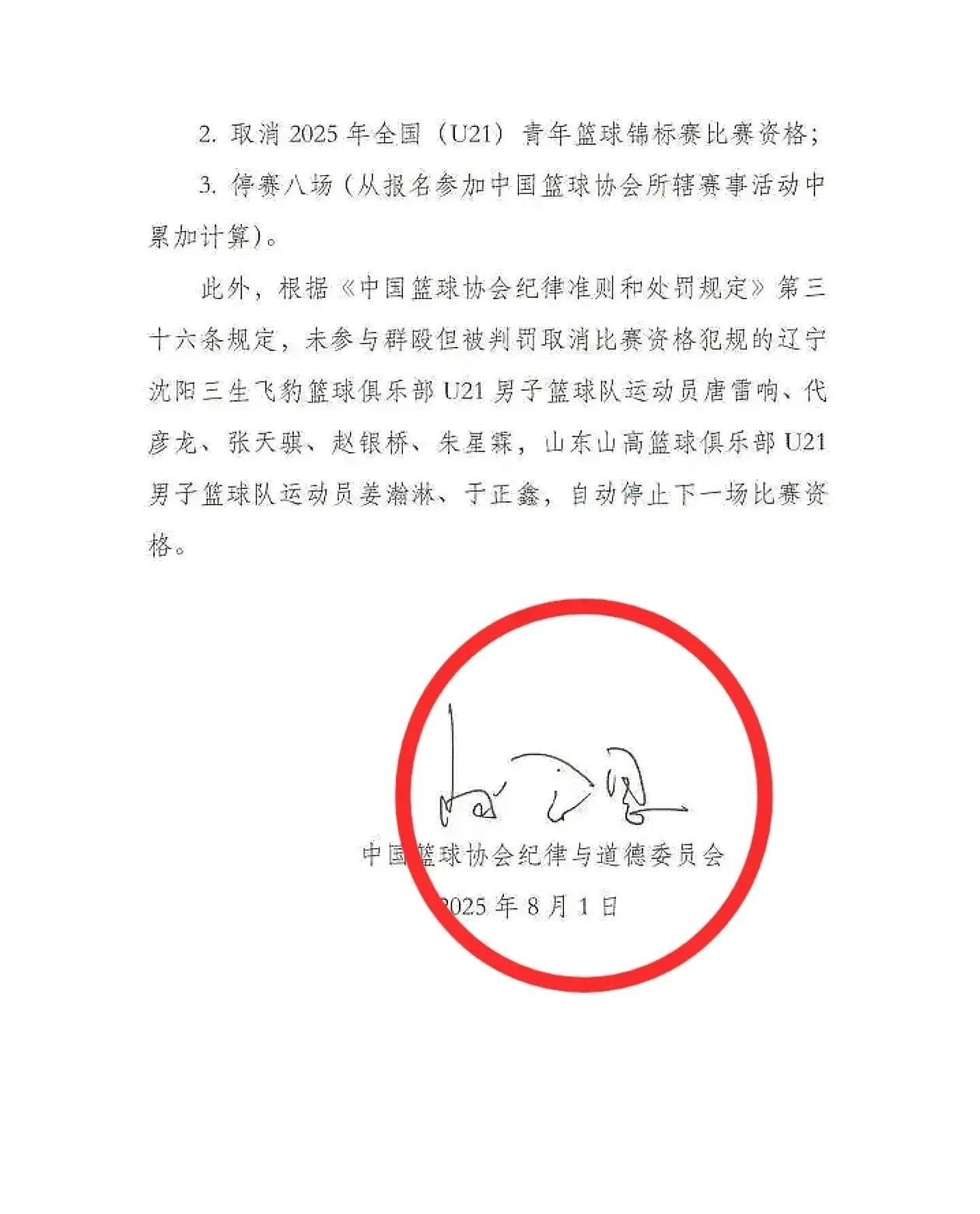 实在没看懂，必须得请教高人了。
中国篮协8月1号下发了一份《关于对辽宁沈阳三生飞