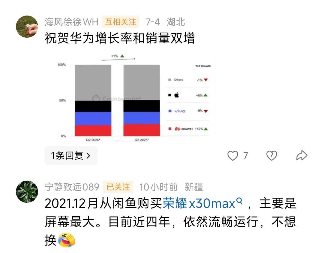 只显示三个品牌的排行榜大家见过没[看]
据老辣所知，二季度小米第一哈，华为不出意