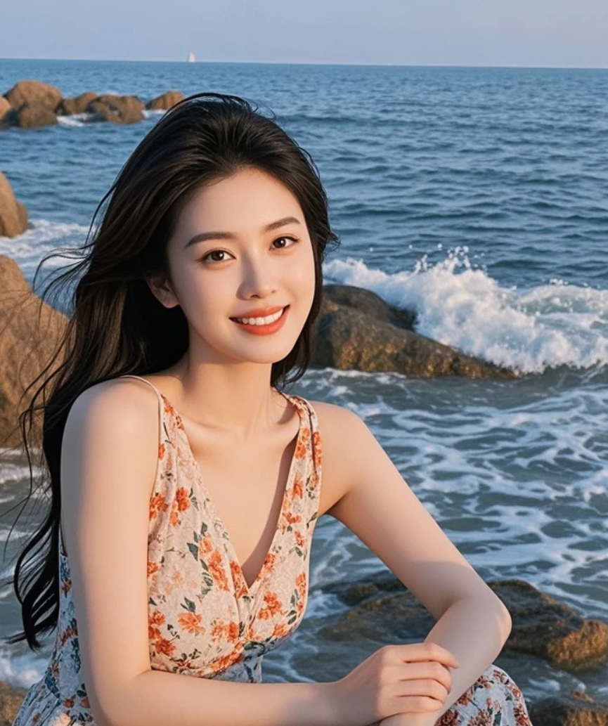 有人说我是从画报里走出来的女生，我觉得其实是这片海太会选背景