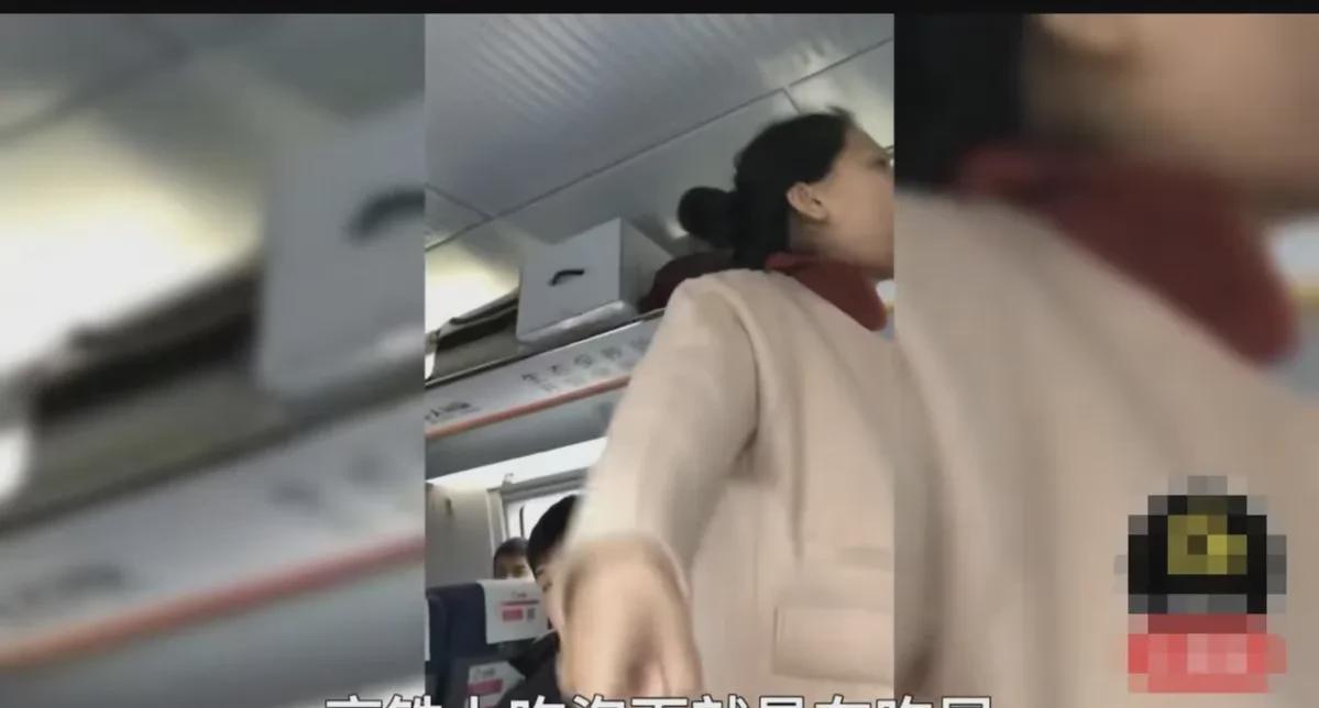 “高铁上让吃泡面吗？哪条规定可以吃泡面了？高铁上吃泡面等同于吃屎……”，大妈的咆