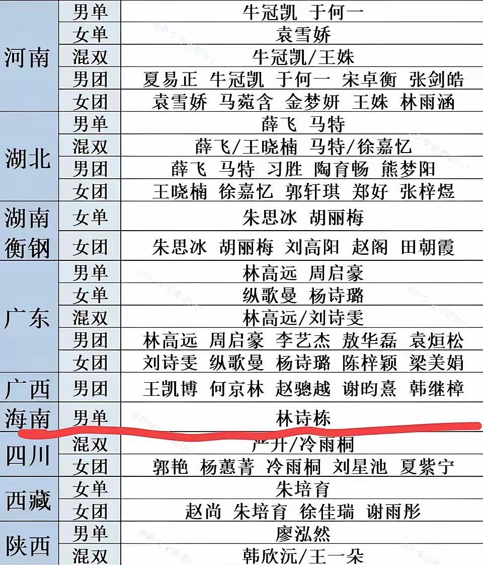 乒乓球全运会一个人的海南队，林诗栋没有队友没有搭档，我就是海南队的全部。
许昕曾