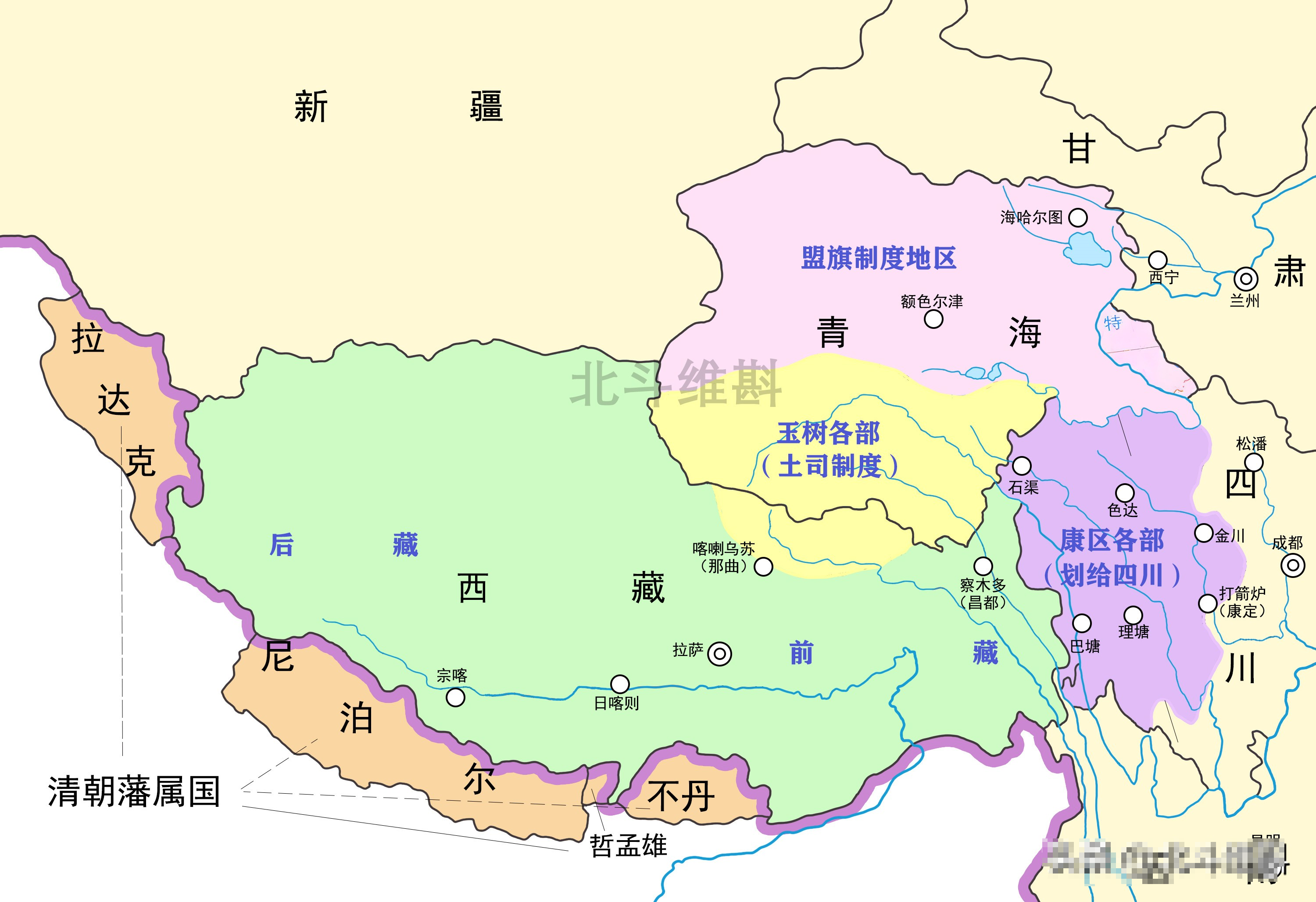青藏高原的行政区划格局是清朝才奠定的。在清朝之前，青藏高原没有系统的行政区划，比