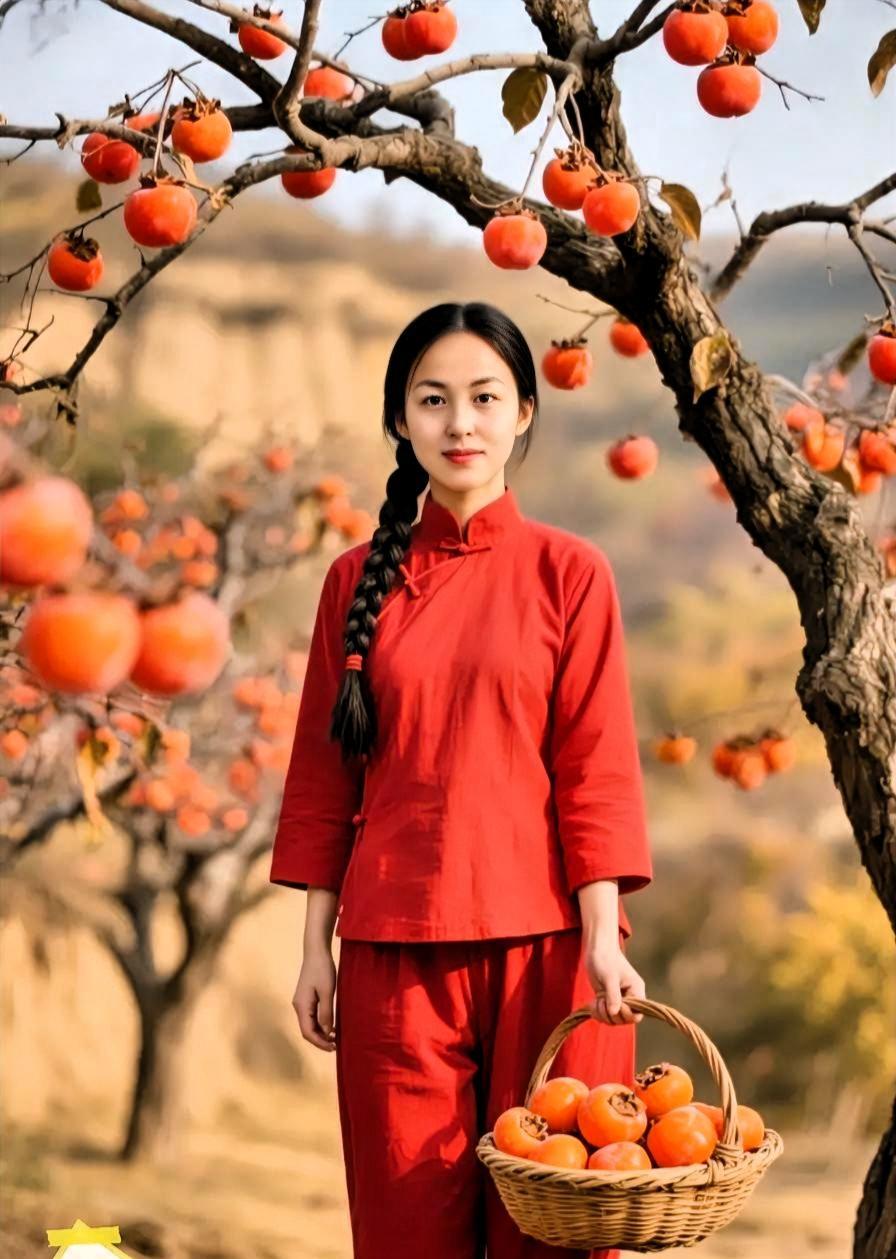 黄土高坡柿子红，
嫣然姹紫蜜甜浓。
美好生活竹筐满，
…………………[啤酒][万