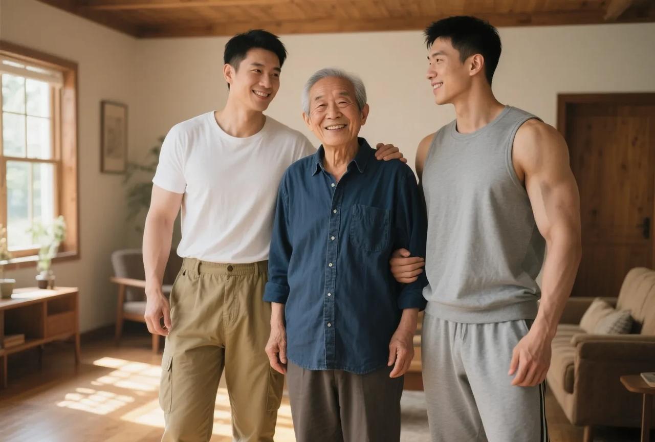 如何用鲁迅口吻描述这个案子，屋外门口锁住他脖子的一个不是他亲儿子，另一个也不是，