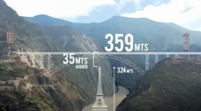 印度建成一座千米桥，叫“节纳布铁路桥，”，据说世界最高，比埃菲尔铁塔还高。但看着