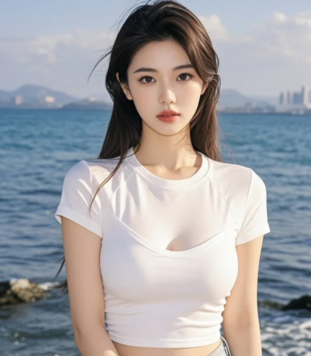 碧海蓝天间，遇见一位如画般美好的女孩
