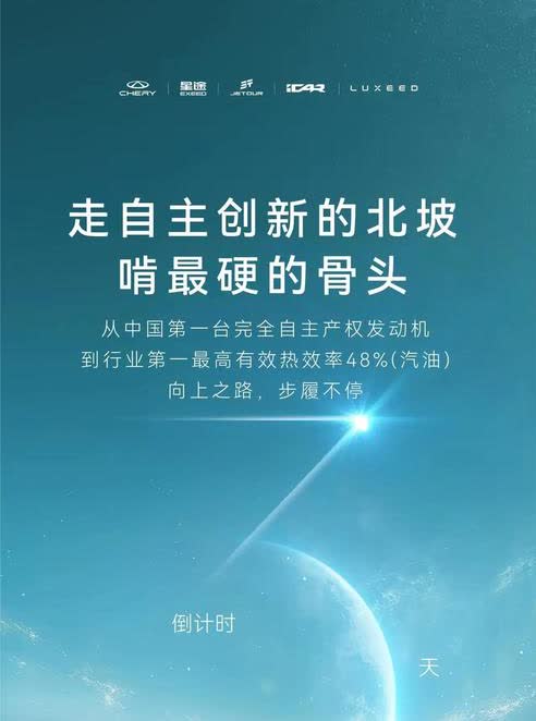奇瑞将于4月10日发布热效率达到48%发动机

国产发动机迎来高光时刻！🔥