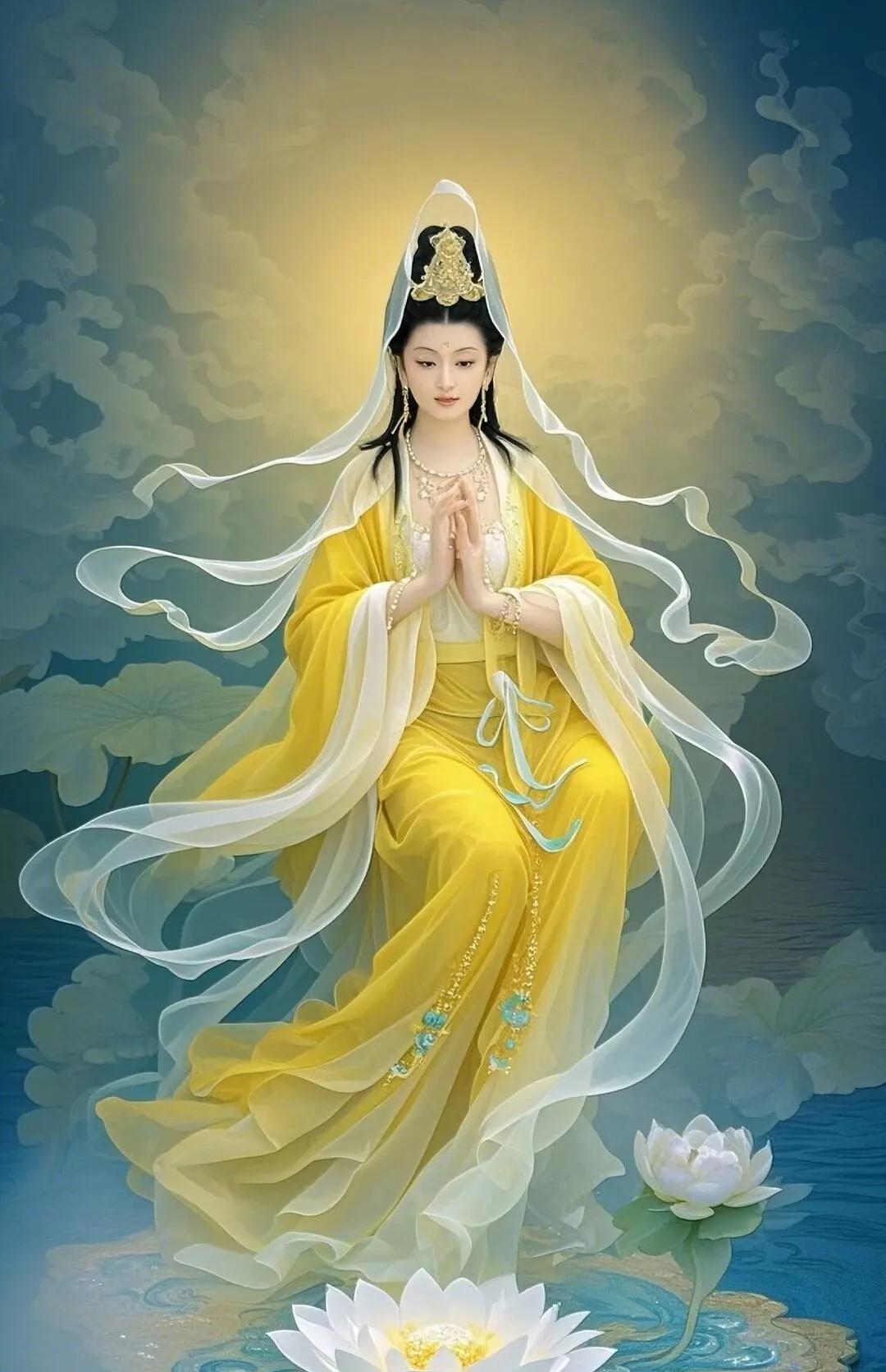 莲花座上坐观音，心怀慈悲渡众生。#佛教智慧探讨# #和大家一起聊聊修行感悟# #