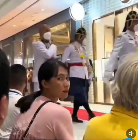 泰国国王王后一行来到泰国某商场，泰国民众纷纷下跪，被封在商场里的中国游客一女子也