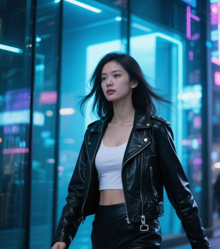 霓虹深渊里的暗夜玫瑰 | 街头穿搭与电子屏光的极致适配